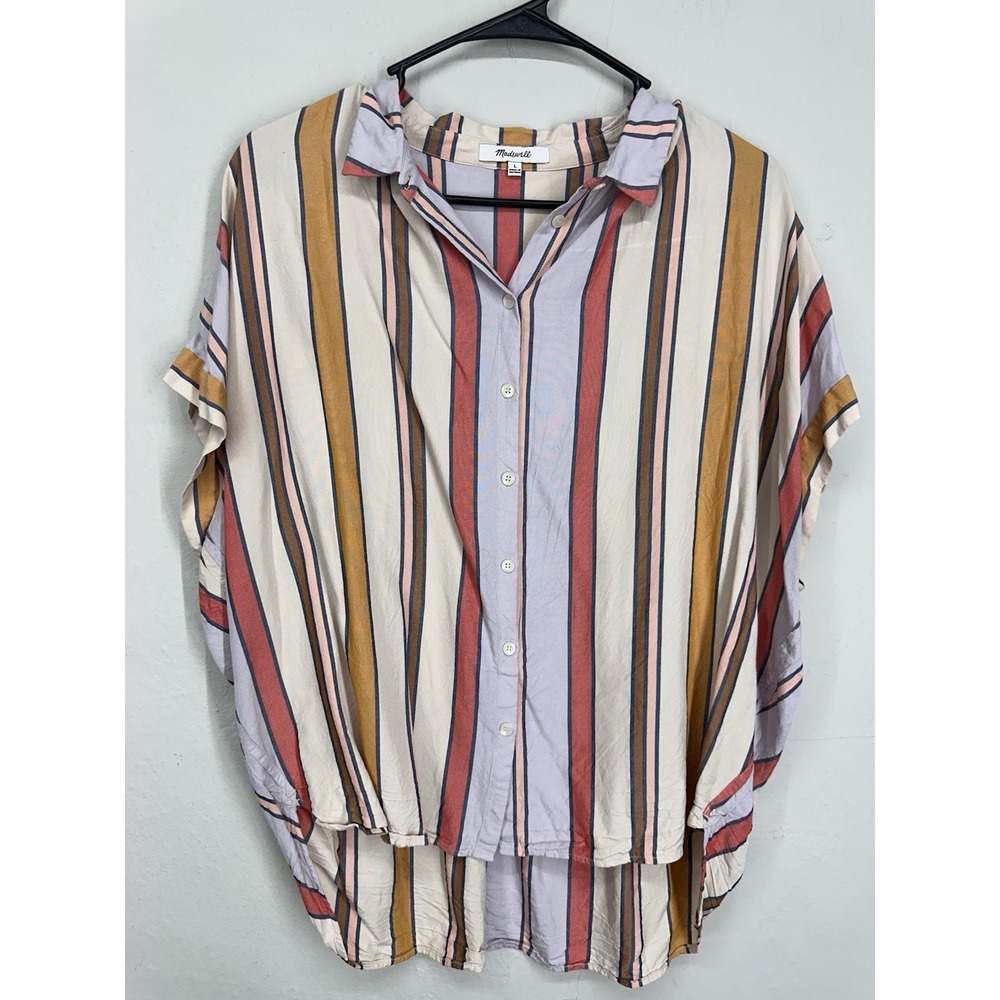 Madewell Central Shirt Women's LARGE Button Up Striped Sherbet Cotton Beachy
